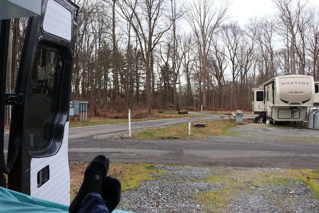 Looking out on a campground.