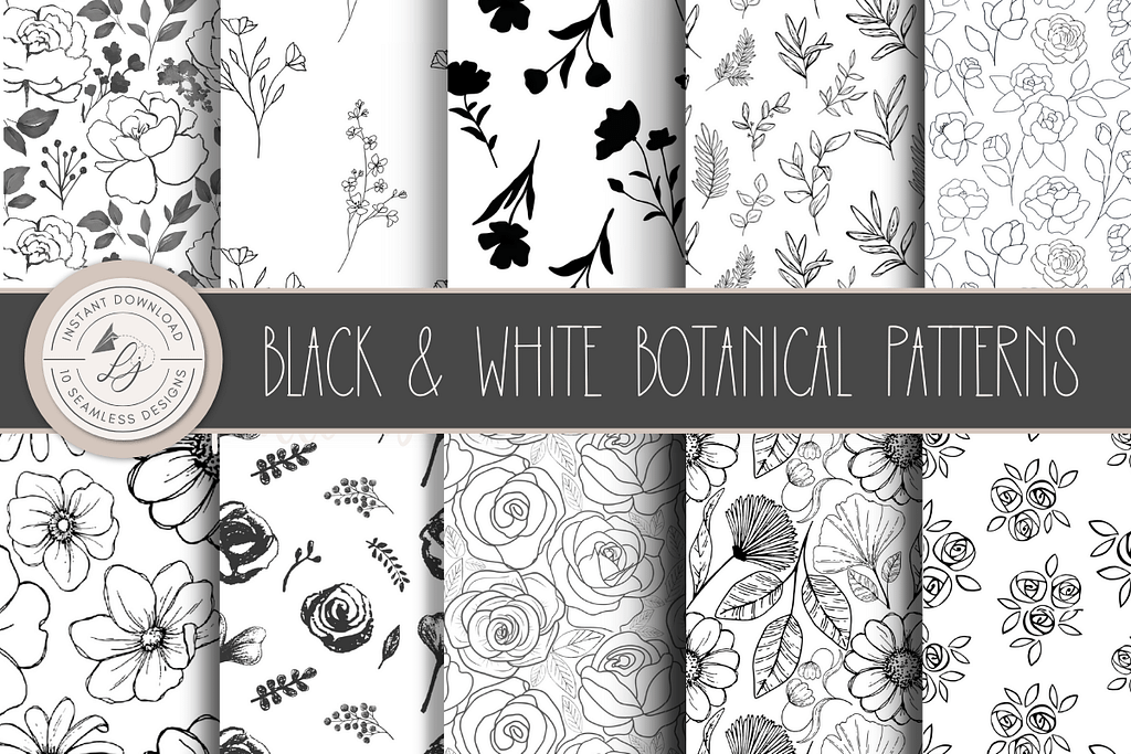 Black and White Seamless Floral Patterns Graphic Patterns