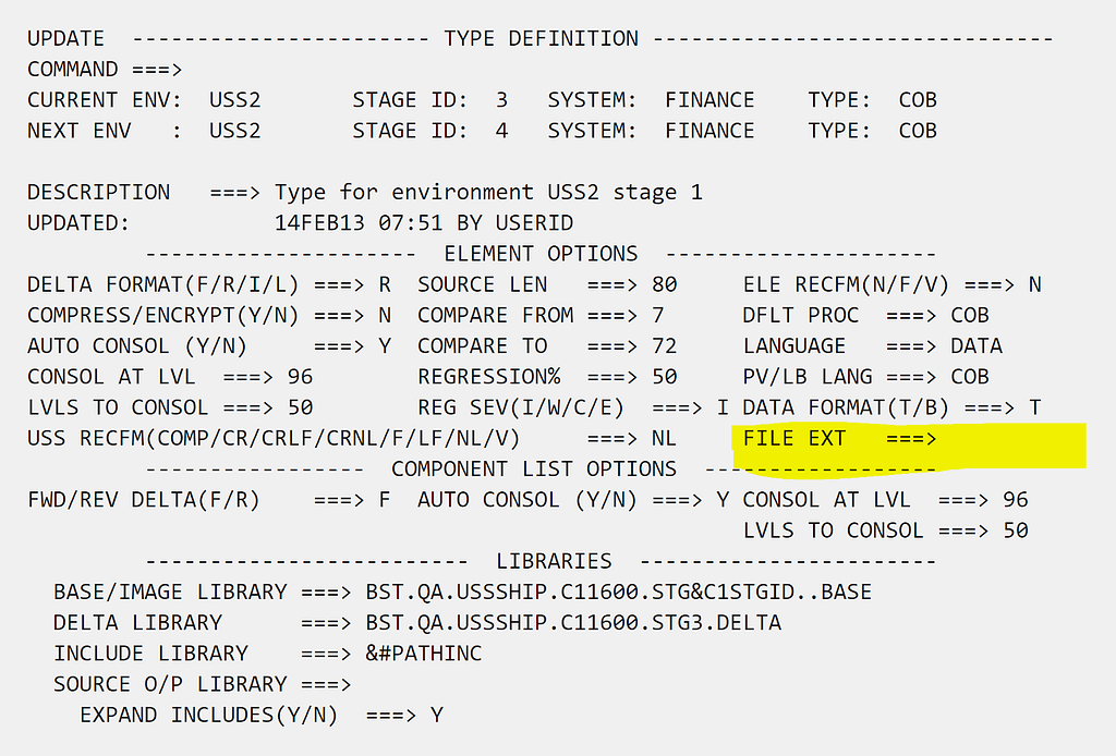 Type Definition panel with file extension field highlighted