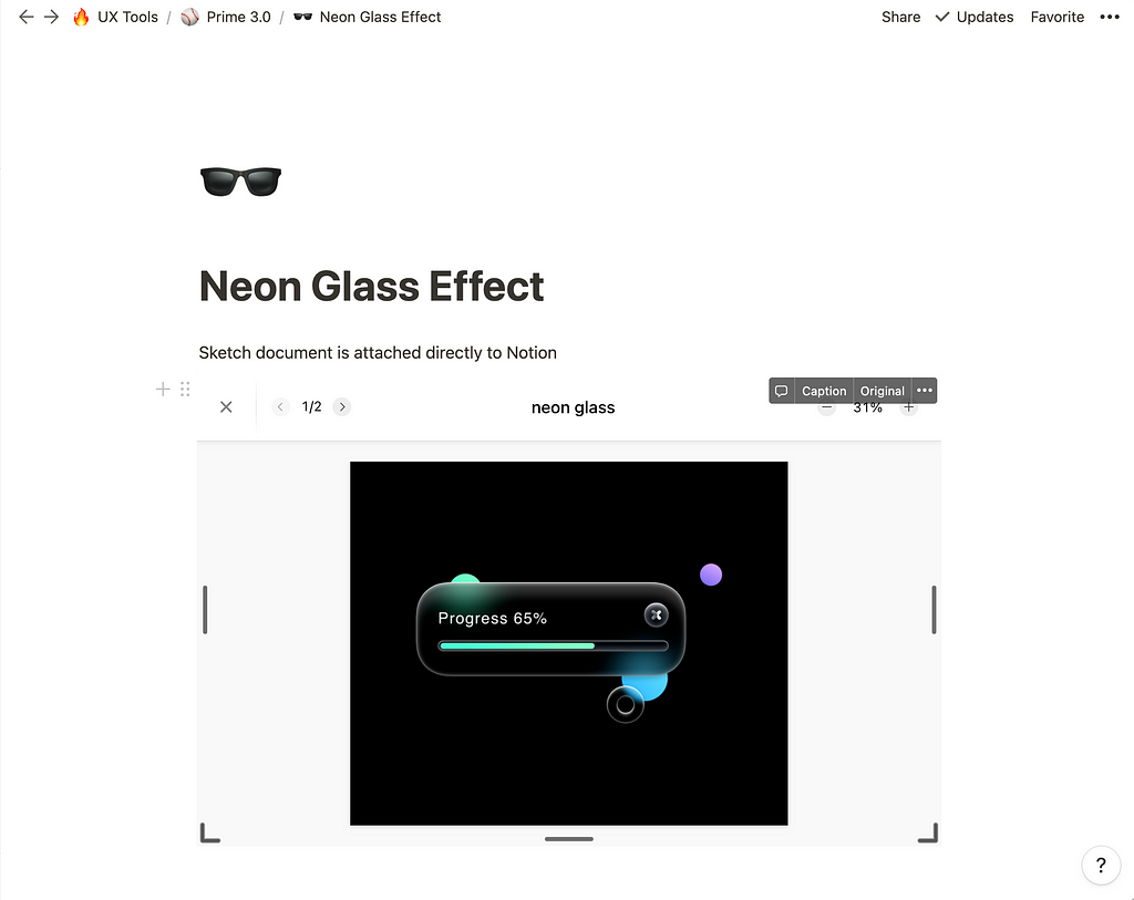 Sketch project preview in Notion