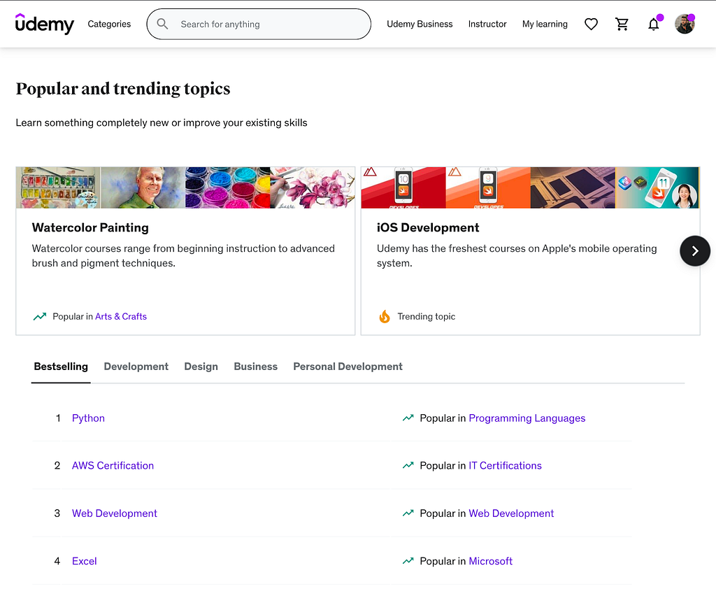 Udemy Featured Topics page screenshot: https://www.udemy.com/featured-topics/