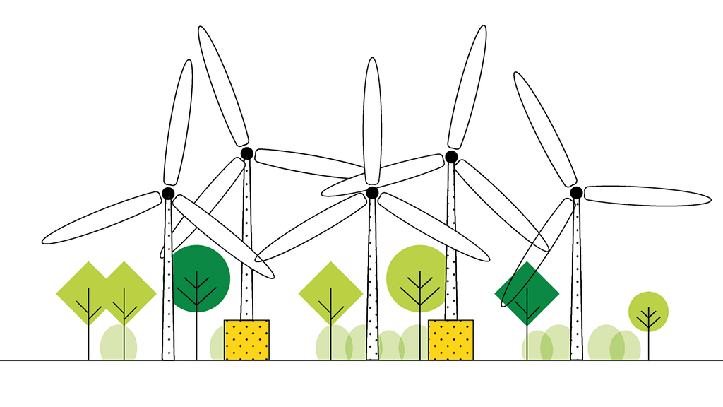 Legal & General illustration of wind turbines symbolising Inclusive Capitalism.