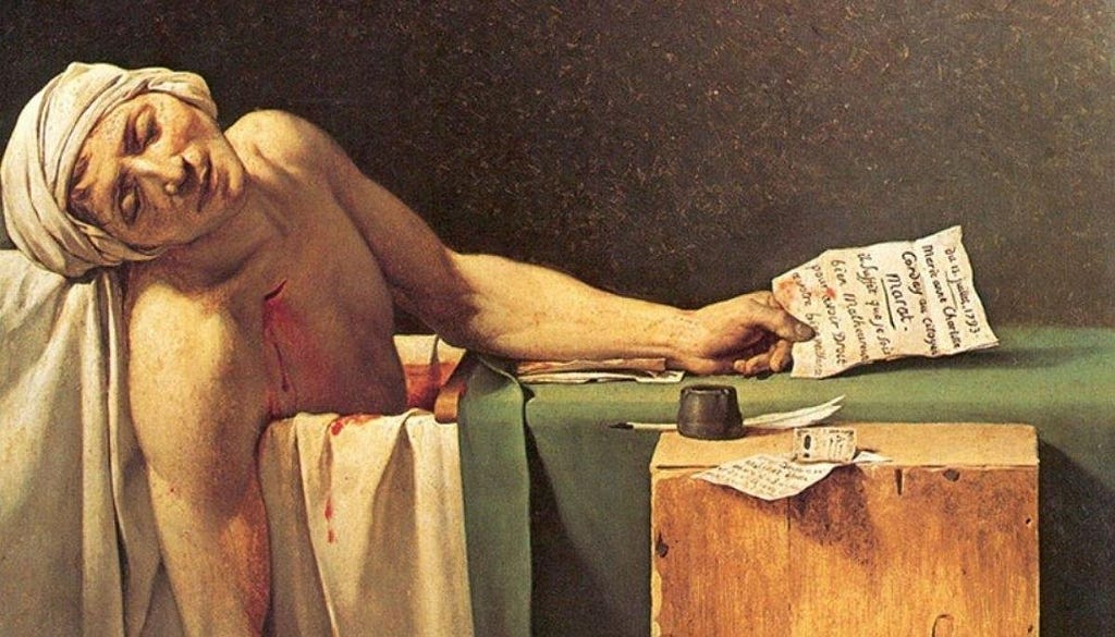 Fragmento del cuadro “La muerte de Marat” por Jacques-Louis David