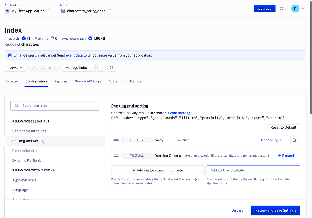 Algolia: Sorting