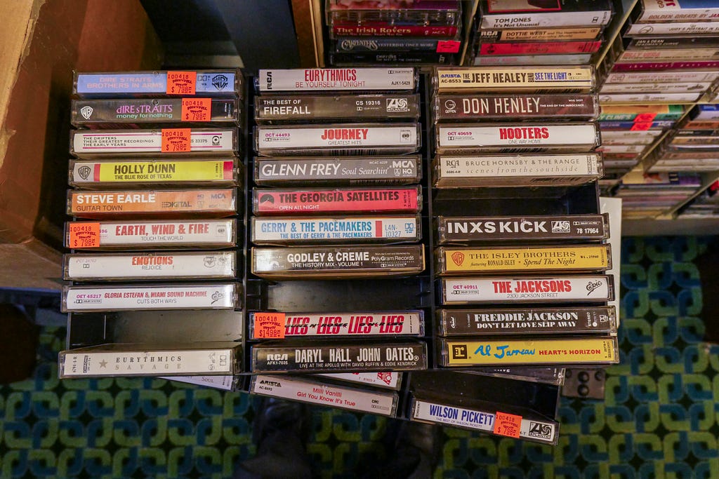 Many cassette tapes in storage