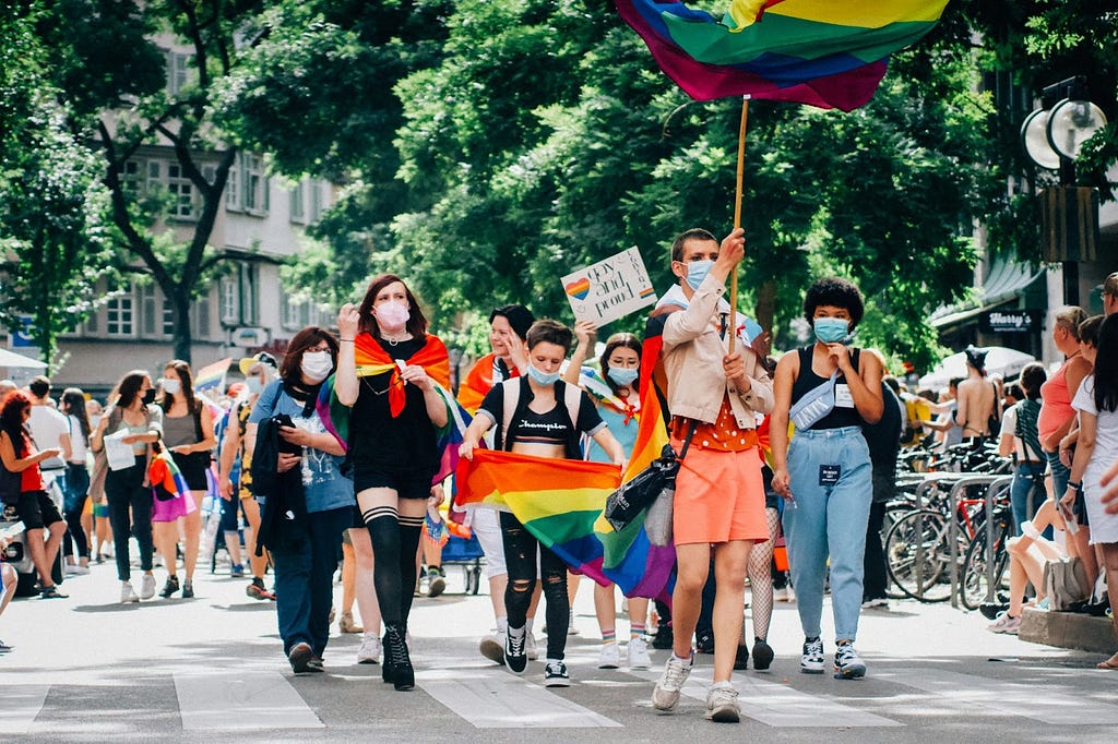 Protestors from the LGTBQ+ community Christopher Street Day 2021 (CSD) in Stuttgart, Germany.