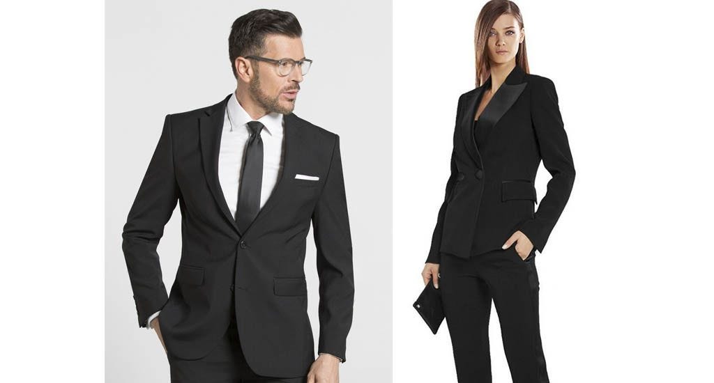 Man and woman wearing black business suit ideas for Capricorn