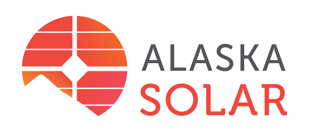View of the logo of the company that installs solar systems in Alaska