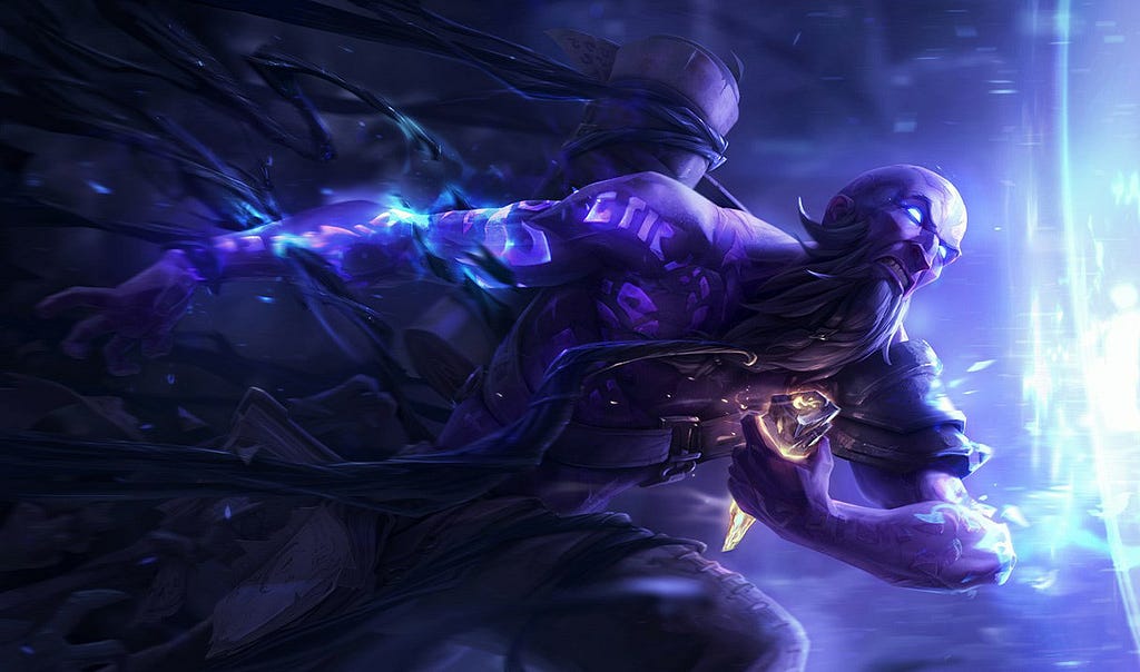 “Ryze”, a champion in League with rune tattoos on his arm channeling magic