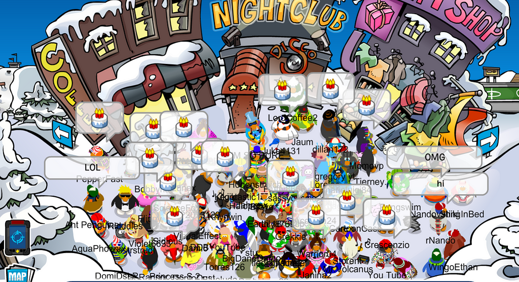 Penguins having fun at Club Penguin