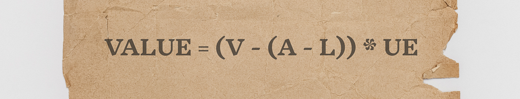 A old piece of brown paper with the VALUE equation superimposed.