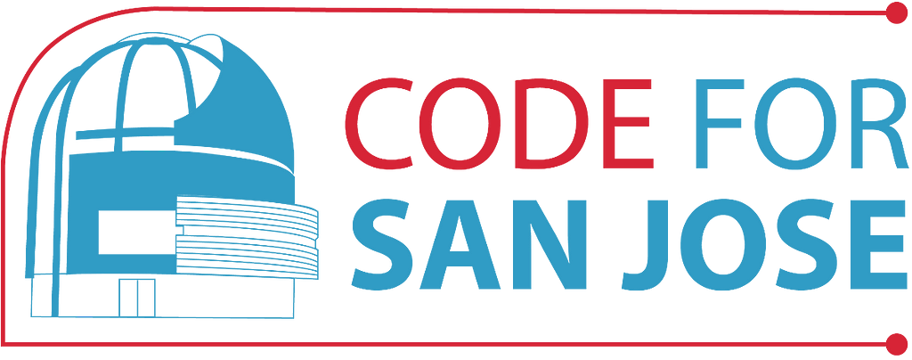 A red and blue logo with the text Code for San Jose