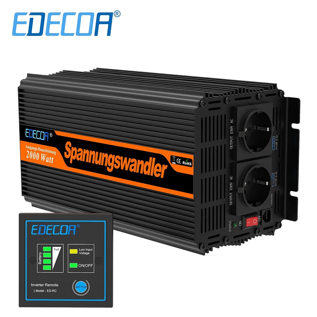 EDECOA 2000W DC 12V 24V to AC 220V 230V converter modified sine wave power inverter 2KW transformer for car truck home solar