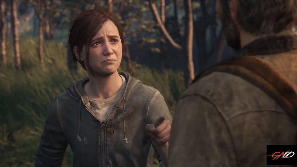 18 year old Ellie’s face shows dismay as she reacts to Joel telling her something in Utah.