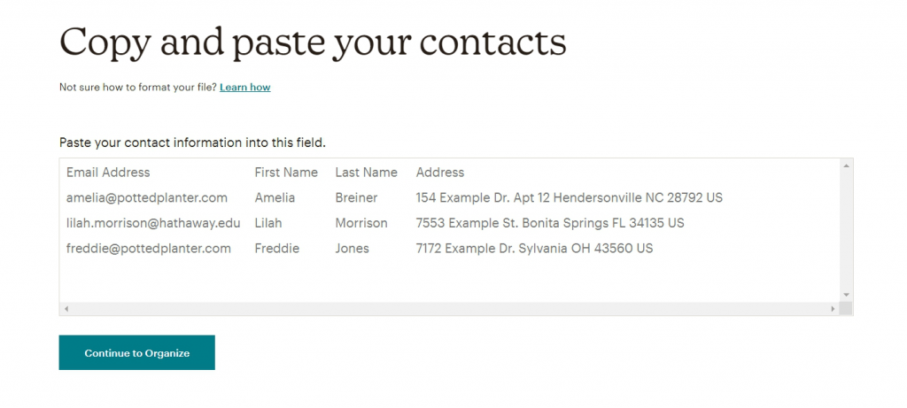 List of the copied contacts