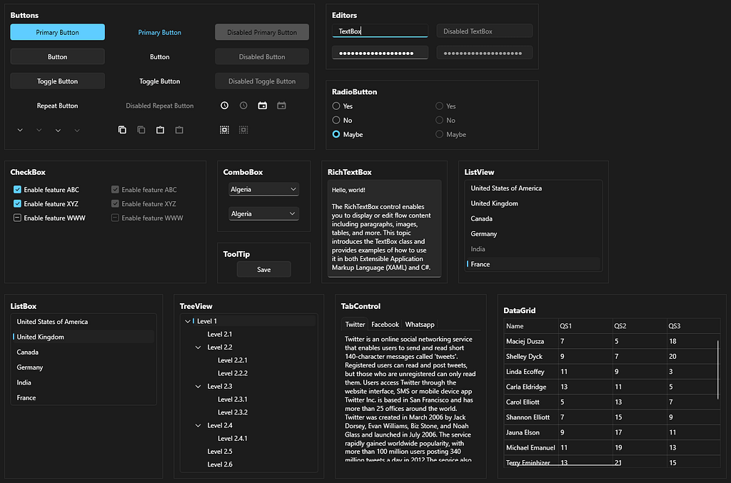 WPF Controls with Windows 11 Dark Theme