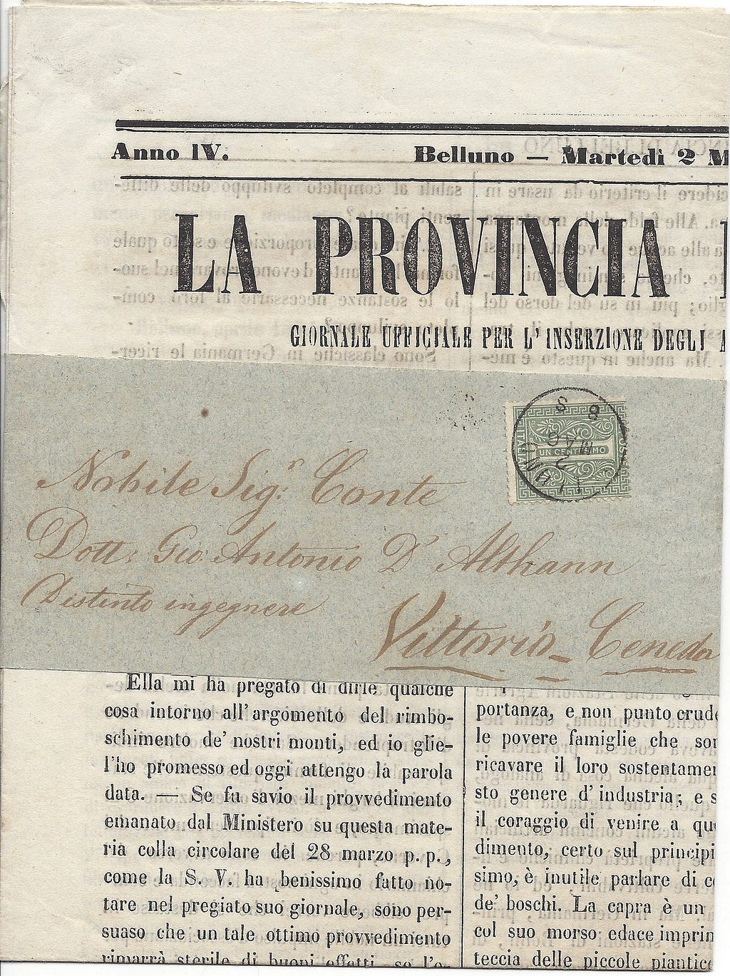 March 2, 1871 Balluna, Italy newspaper