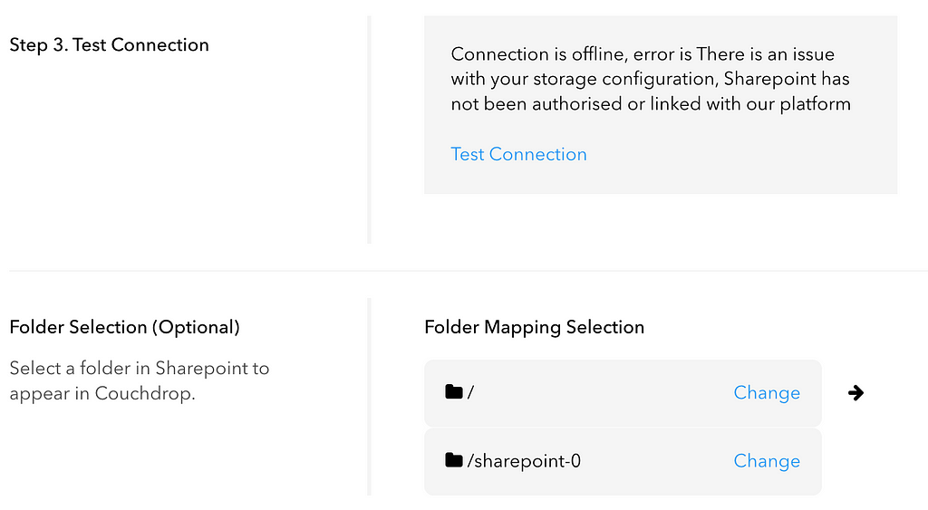 Mapping a newly-created SharePoint connection to a folder in Couchdrop to use for SFTP to SharePoint