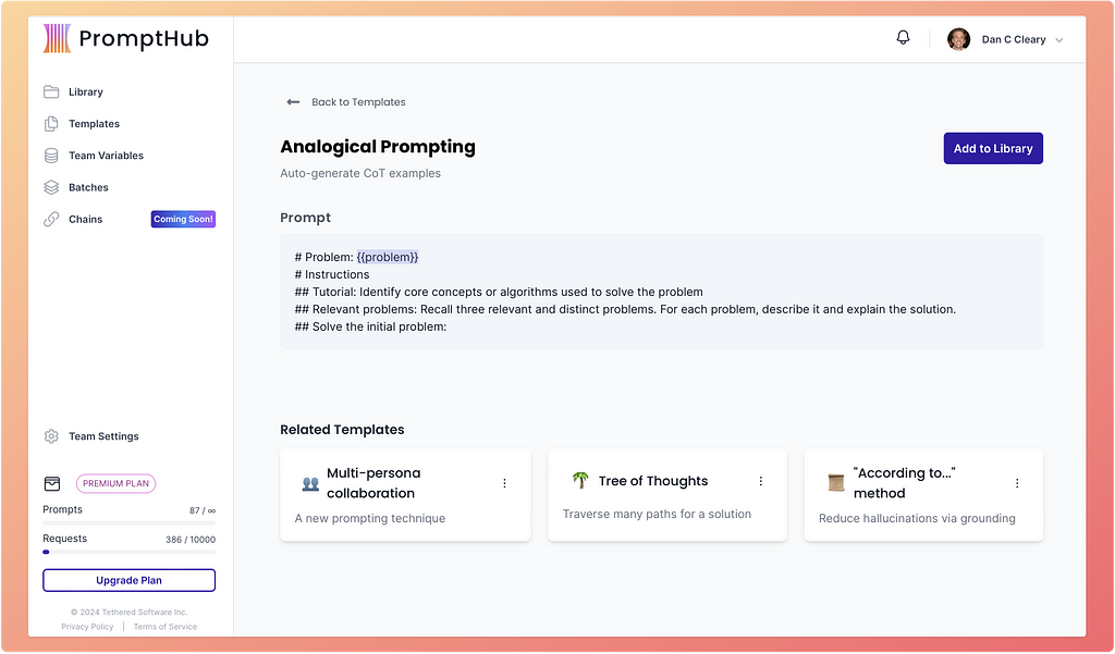 Analogical prompting template in PromptHub