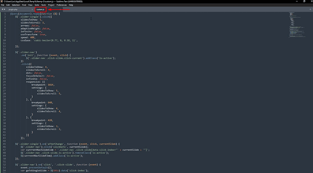 Add code to custom.js file.