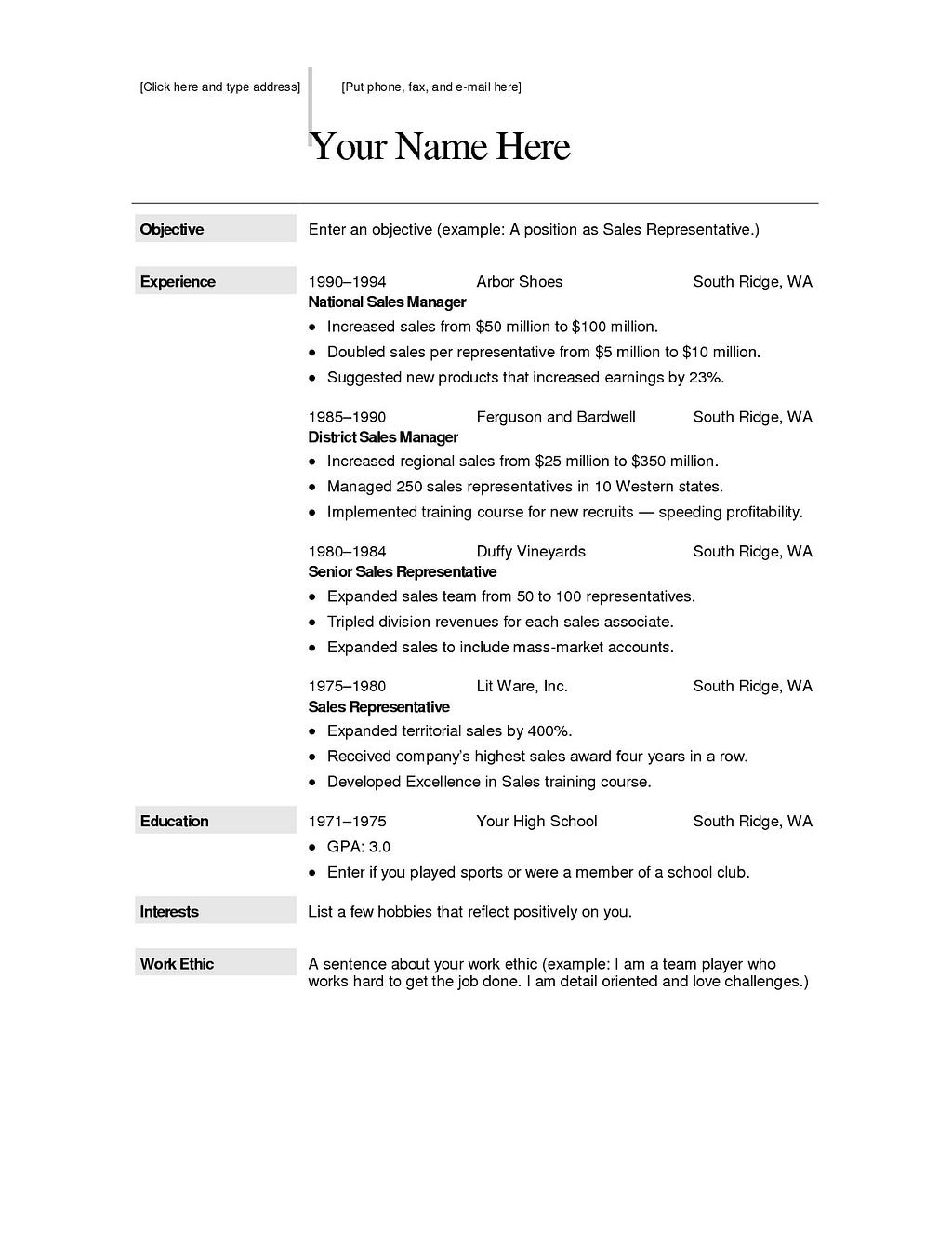 Free Resume Templates to Fill In and Print williamsonga.us