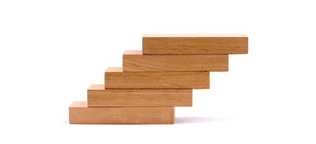 Wooden sticks are arranged in a way that looks like stairs and portrays the message of growth.