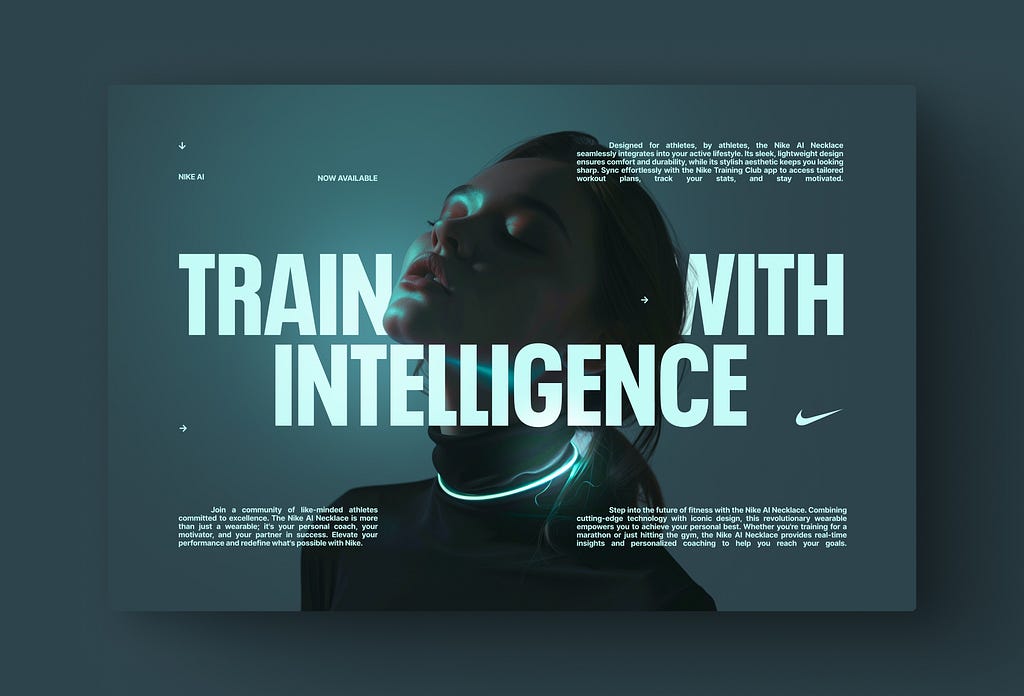 A website concept by Fons Mans featuring an underexposed picture of the face of a woman surrounded by the words “train with intelligence”