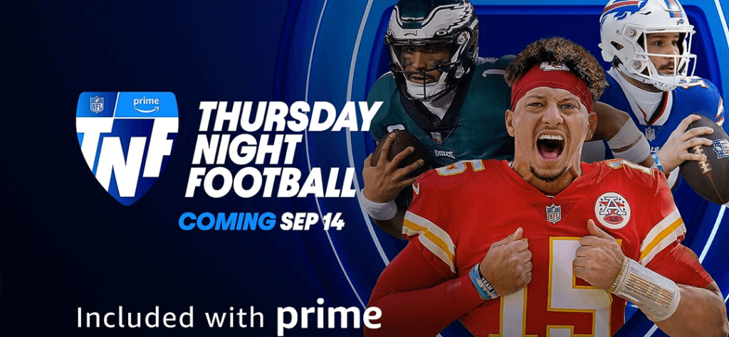 TNF on Prime Video promo with Hurts, Mahomes, and Allen.