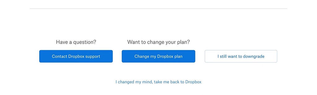 Dropbox downgrade account step 2