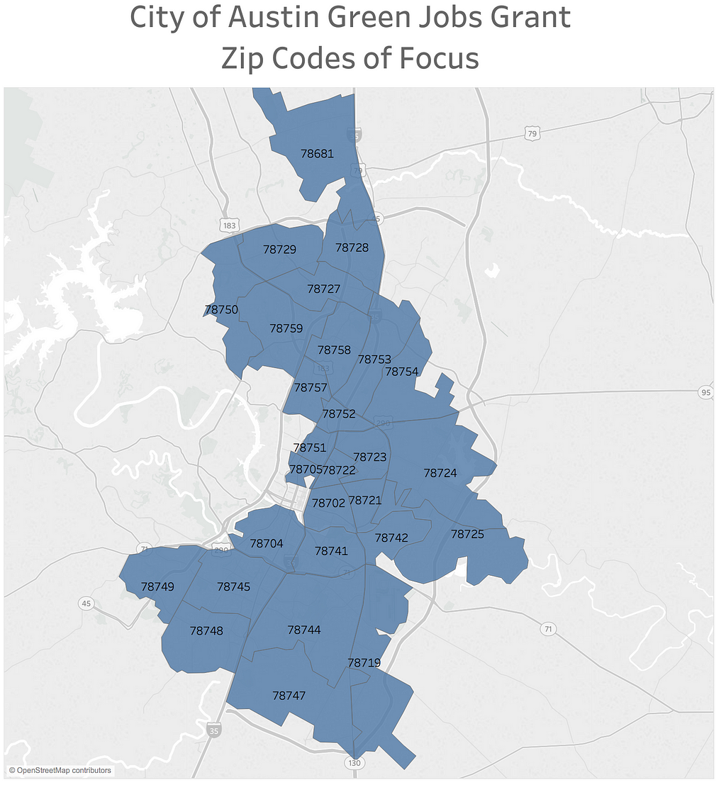 Austin zip codes that the grant program focuses on.