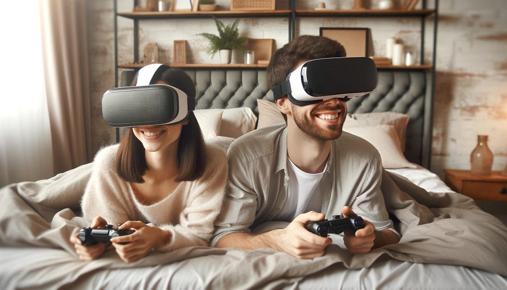 Boyfriend and girlfriend playing with VR.