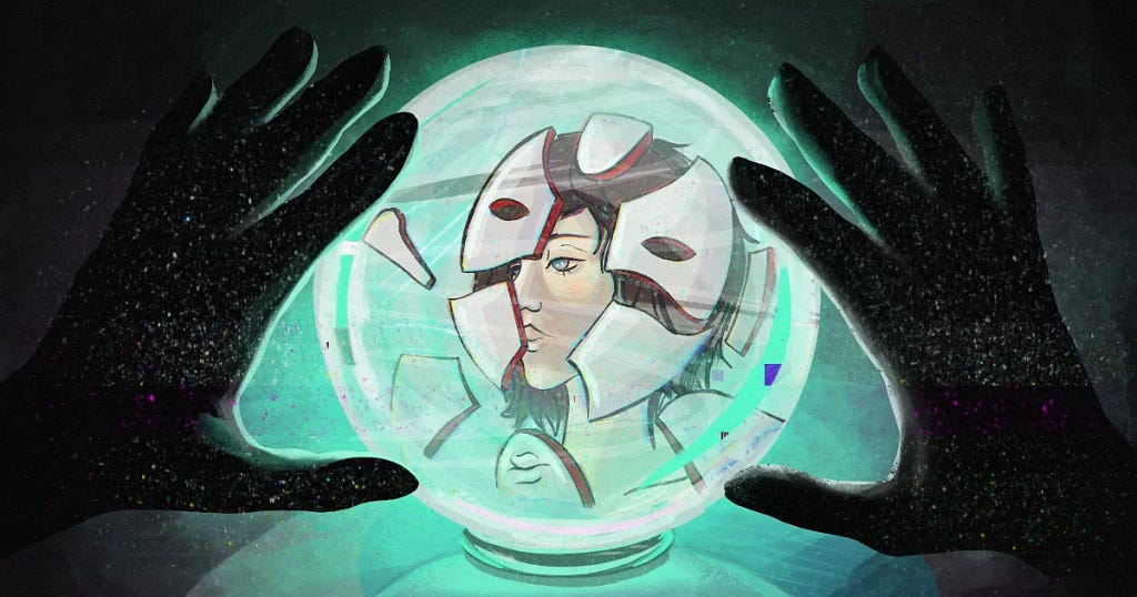 A crystal ball showing a person.