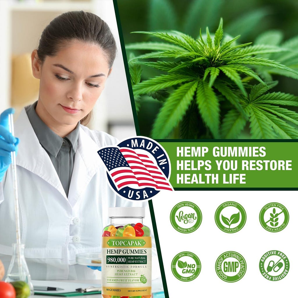 Hemp Gummies Organic Hemp Oil Extract Edible Gummy High Potency Advanced Extra Strength Supplement for Adults - Low Sugar Made in USA