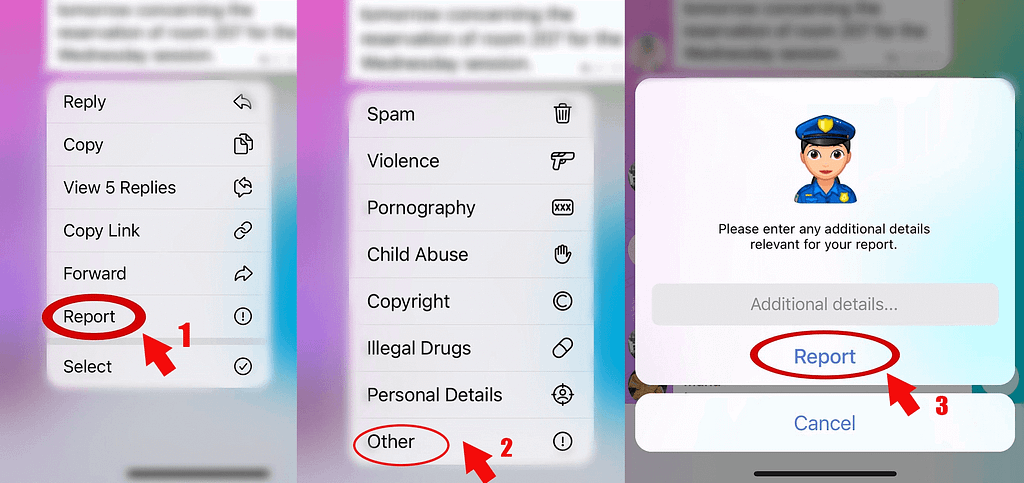 The process for reporting abusive content on Telegram
