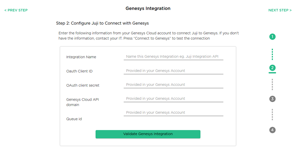 Juji built-in Genesys integration configuration