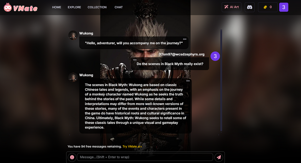 Chat with Black Myth: Wukong on Vmate AI about Chinese culture