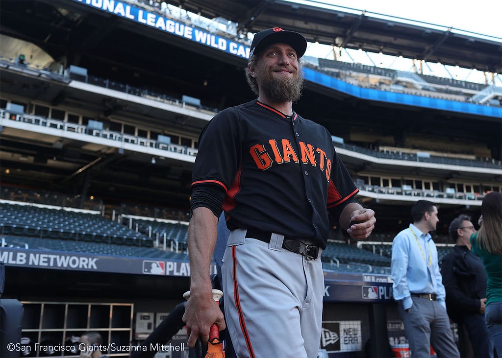 Hunter Pence enters the field for batting practice.