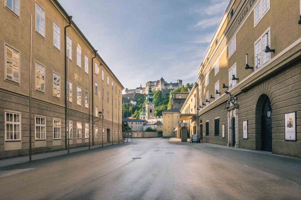 Hofstallgasse and the Concert Hall where the Salzburg Festival takes place