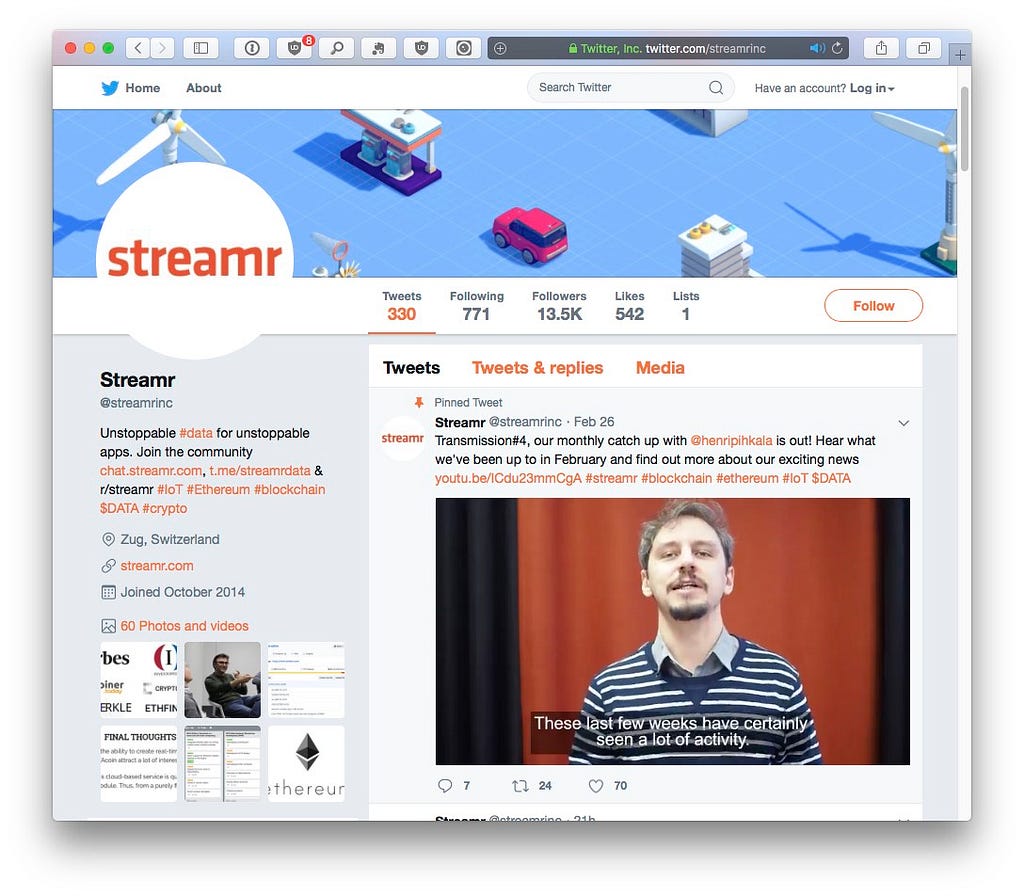 Streamr official Twitter account