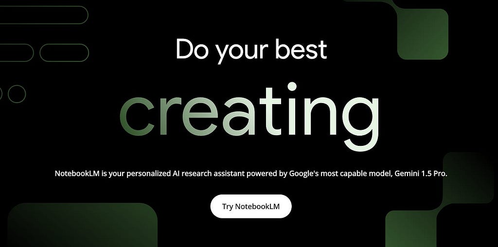 NotebookLM landing page