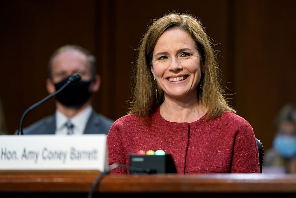 U.S. Supreme Court nominee Judge Amy Coney Barrett attends the second day of her confirmation hearing before the Senate Judiciary Committee on Capitol Hill in Washington, D.C., U.S., October 13, 2020. Patrick Semansky/Pool via REUTERS