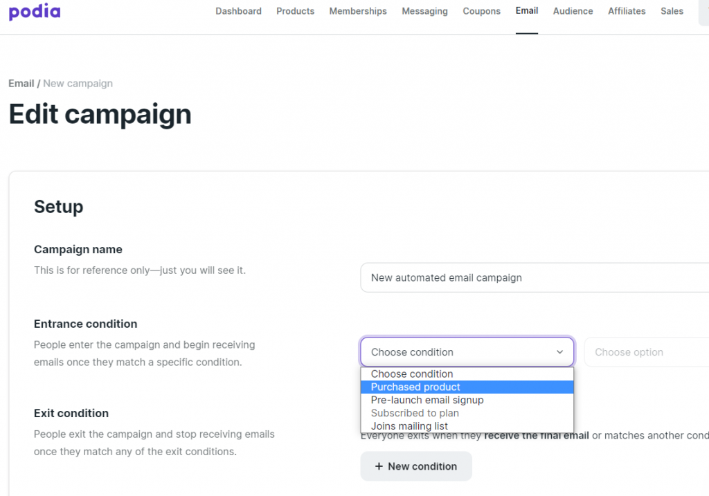 Creating an email campaign in Podia