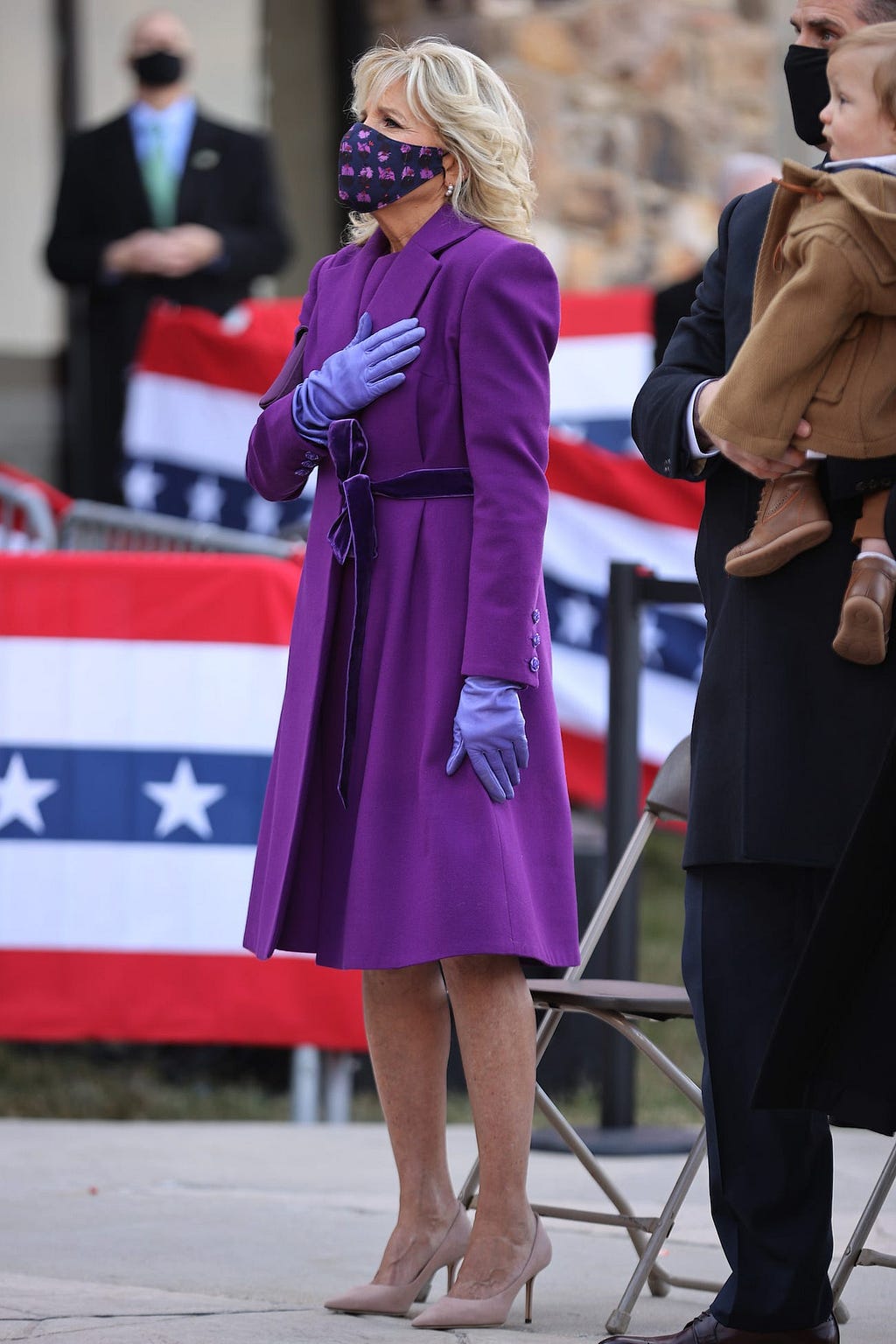 Jill Biden wears purple on Tuesday.