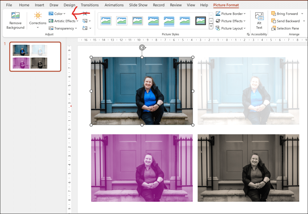 You can change the colours of your photos in PowerPoint