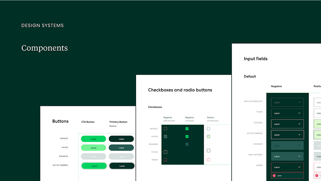 An image of a set of basic design elements in a system, including buttons, checkboxes, radio buttons, and input fields.