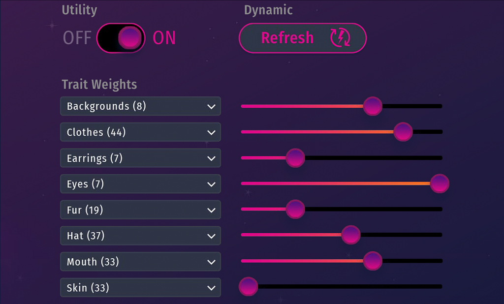 Breakthrough controls for individual trait weights for creators