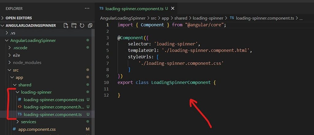 Angular LoadingSpinnerComponent that is going to have the code for our spinner