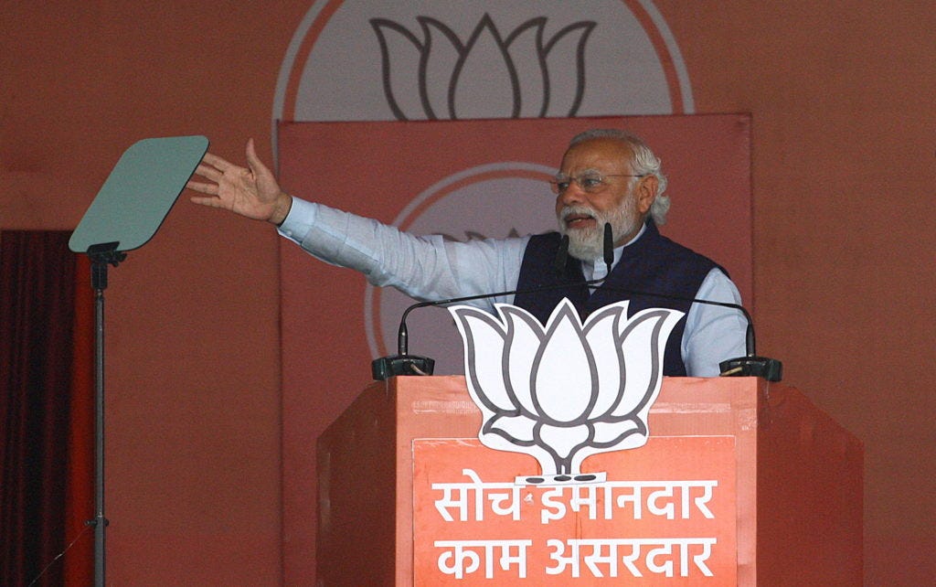 A photo of the Prime Minister of India and leader of the BJP party of India, Narendra Modi
