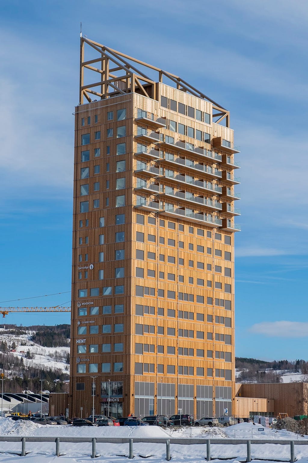 Image of a tall skyscraper made of wood