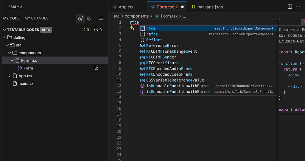 rfce creates a skeleton component